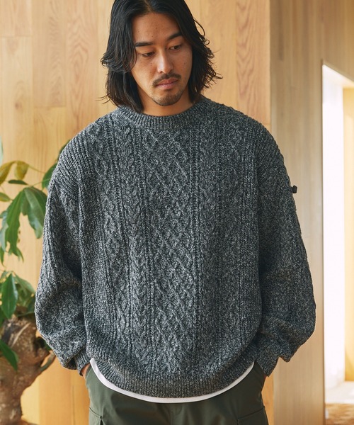 ウォッシャブル ケーブルニット クルーネックプルオーバー / 帯電防止