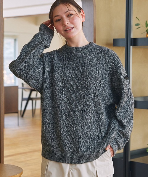 ウォッシャブル ケーブルニット クルーネックプルオーバー / 帯電防止