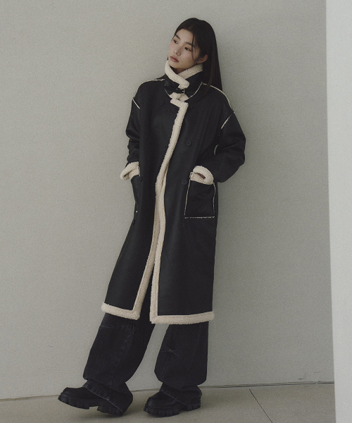 セール】フェイクファー ロングムートンジャケット [ブラック