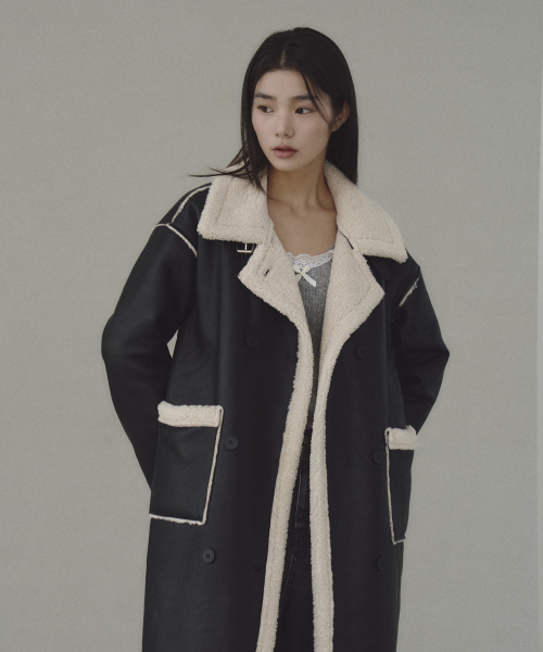 セール】フェイクファー ロングムートンジャケット [ブラック