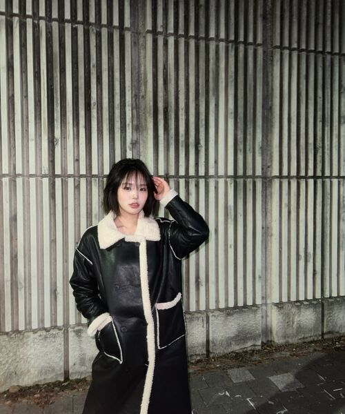 セール】フェイクファー ロングムートンジャケット [ブラック