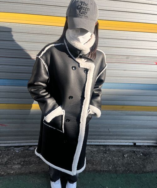 セール】フェイクファー ロングムートンジャケット [ブラック