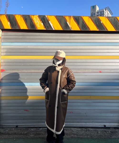 セール】フェイクファー ロングムートンジャケット [ブラック