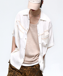 JACQUARD WESTERN HALF SHIRT - WHITE
