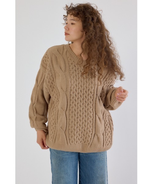 RODEO CROWNS WIDE BOWL（ロデオクラウンズワイドボウル）の「Vネックモールニットトップス（ニット/セーター・レディース・アイボリー/ベージュ/パープル/チャコールグレー・FREE）」の3枚目の写真