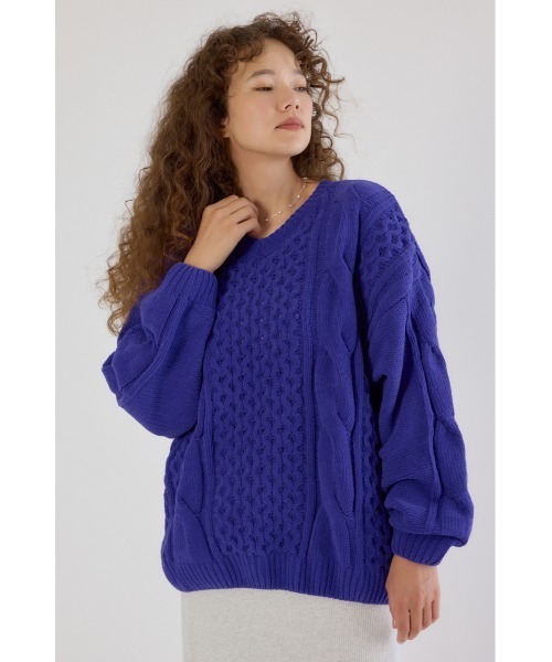 RODEO CROWNS WIDE BOWL（ロデオクラウンズワイドボウル）の「Vネックモールニットトップス（ニット/セーター・レディース・アイボリー/ベージュ/パープル/チャコールグレー・FREE）」の4枚目の写真