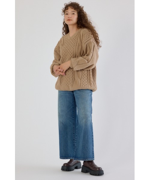 RODEO CROWNS WIDE BOWL（ロデオクラウンズワイドボウル）の「Vネックモールニットトップス（ニット/セーター・レディース・アイボリー/ベージュ/パープル/チャコールグレー・FREE）」の10枚目の写真