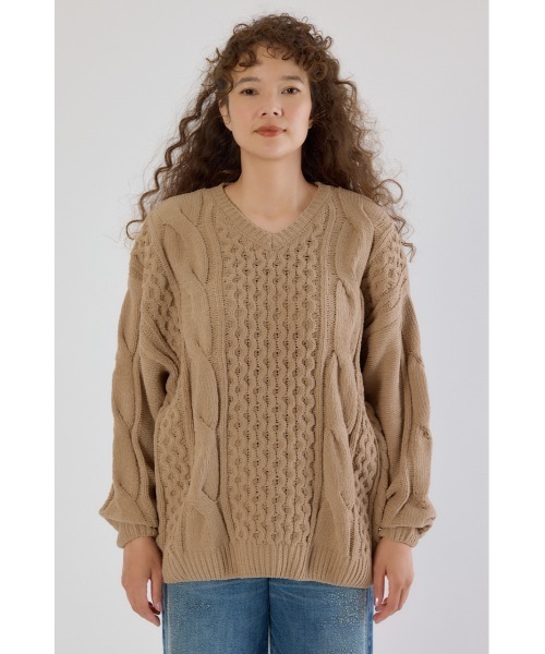 RODEO CROWNS WIDE BOWL（ロデオクラウンズワイドボウル）の「Vネックモールニットトップス（ニット/セーター・レディース・アイボリー/ベージュ/パープル/チャコールグレー・FREE）」の12枚目の写真