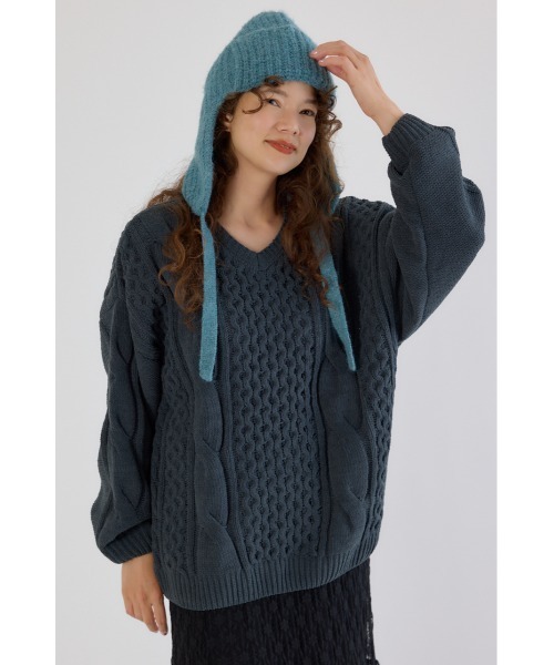 RODEO CROWNS WIDE BOWL（ロデオクラウンズワイドボウル）の「Vネックモールニットトップス（ニット/セーター・レディース・アイボリー/ベージュ/パープル/チャコールグレー・FREE）」の14枚目の写真