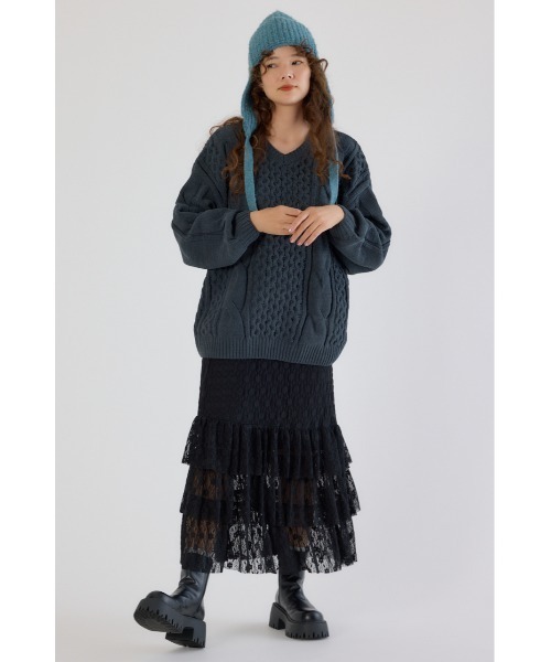 RODEO CROWNS WIDE BOWL（ロデオクラウンズワイドボウル）の「Vネックモールニットトップス（ニット/セーター・レディース・アイボリー/ベージュ/パープル/チャコールグレー・FREE）」の17枚目の写真