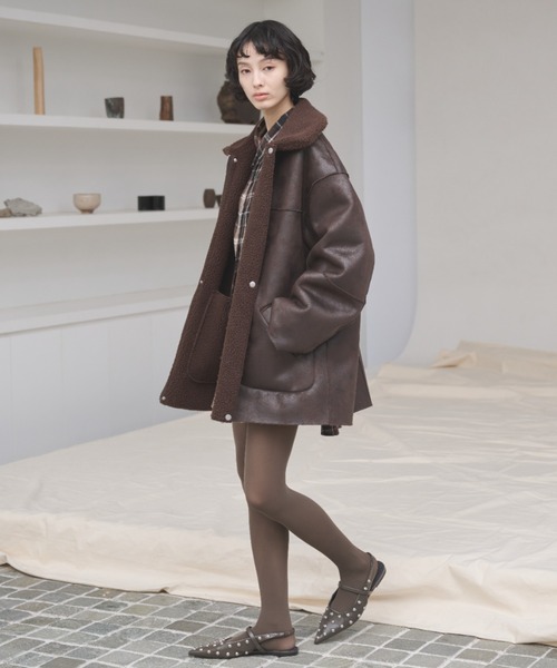 AIC.（エーアイシー）の「4WAYリバーシブルムートンライクコート（ムートンコート・レディース・ブラウン/ライトブラック・FREE）」の9枚目の写真