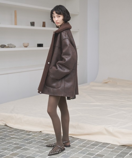 AIC.（エーアイシー）の「4WAYリバーシブルムートンライクコート（ムートンコート・レディース・ブラウン/ライトブラック・FREE）」の10枚目の写真