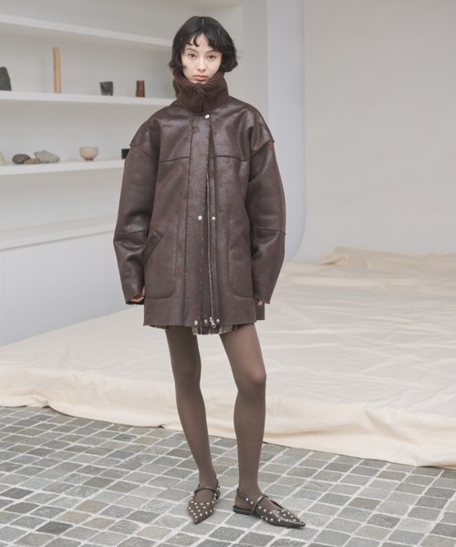 AIC.（エーアイシー）の「4WAYリバーシブルムートンライクコート（ムートンコート・レディース・ブラウン/ライトブラック・FREE）」の13枚目の写真