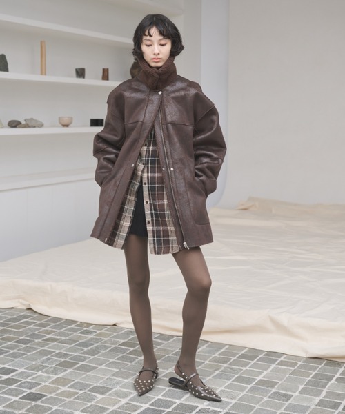 AIC.（エーアイシー）の「4WAYリバーシブルムートンライクコート（ムートンコート・レディース・ブラウン/ライトブラック・FREE）」の14枚目の写真