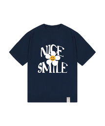 [ユニセックス]ナイススマイルロゴフラワー半袖Tシャツ_ネイビー