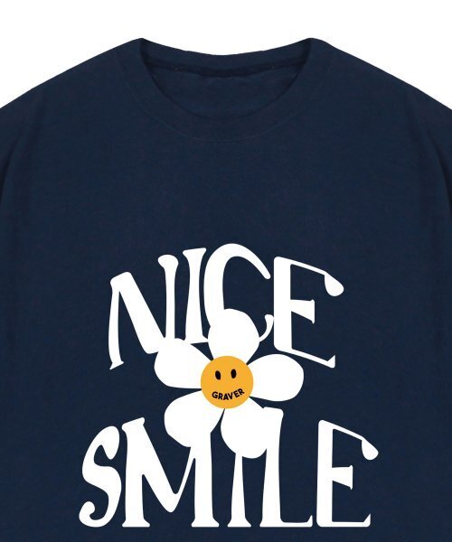 GRAVER（グレーバー）の「[ユニセックス]ナイススマイルロゴフラワー半袖Tシャツ_ネイビー（Tシャツ/カットソー・レディース・ネイビー・SMALL/MEDIUM/LARGE/X-LARGE）」の3枚目の写真