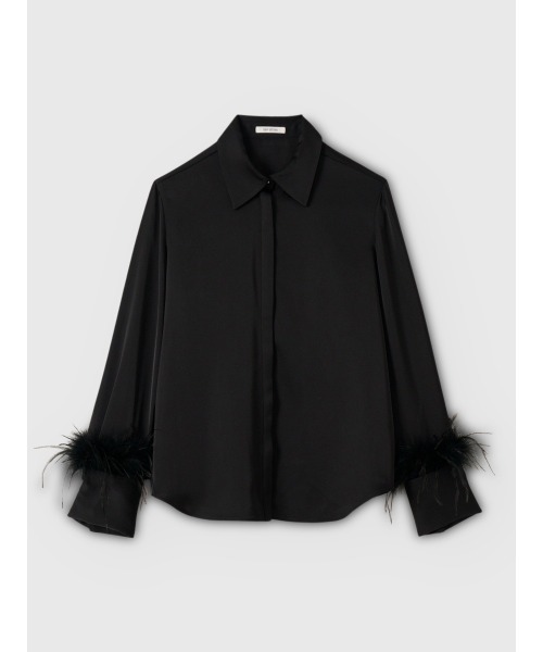 フェザートリムサテンシャツ