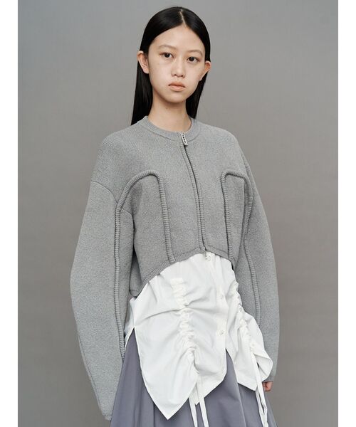 UN3D.（アンスリード）の「CORD LINE SHORT CARDIGAN / コードラインショートカーディガン（カーディガン/ボレロ・レディース・ブラック/グレー/ブルー・FREE）」の2枚目の写真