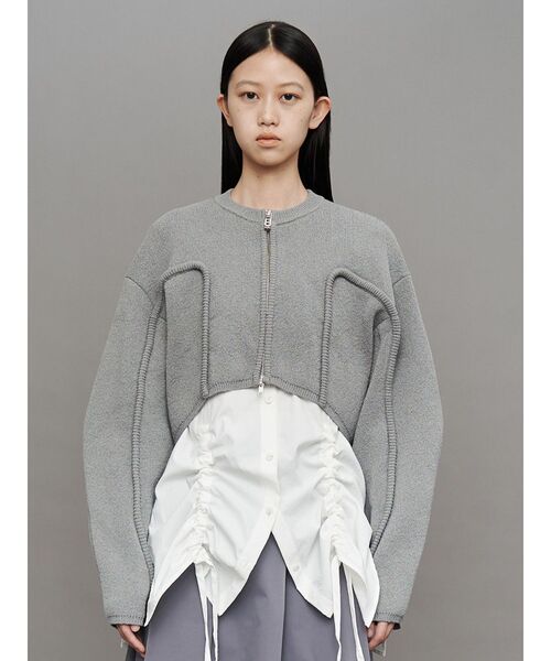 UN3D.（アンスリード）の「CORD LINE SHORT CARDIGAN / コードラインショートカーディガン（カーディガン/ボレロ・レディース・ブラック/グレー/ブルー・FREE）」の4枚目の写真