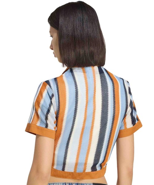 adidas(アディダス)の「adidas SUMMER GLOW STRIPED CROPPED POLO / アディダス サマー グロウ ストライプド クロップ ポロ(ポロシャツ・レディース・マルチ・S/L/M)」の9枚目の写真