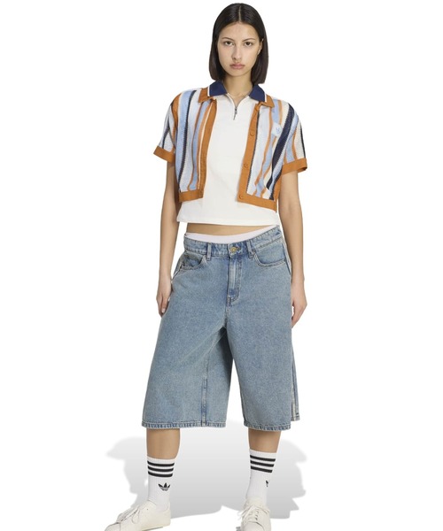 adidas(アディダス)の「adidas SUMMER GLOW STRIPED CROPPED POLO / アディダス サマー グロウ ストライプド クロップ ポロ(ポロシャツ・レディース・マルチ・S/L/M)」の10枚目の写真