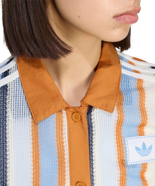 adidas(アディダス)の「adidas SUMMER GLOW STRIPED CROPPED POLO / アディダス サマー グロウ ストライプド クロップ ポロ(ポロシャツ・レディース・マルチ・S/L/M)」の3枚目の写真