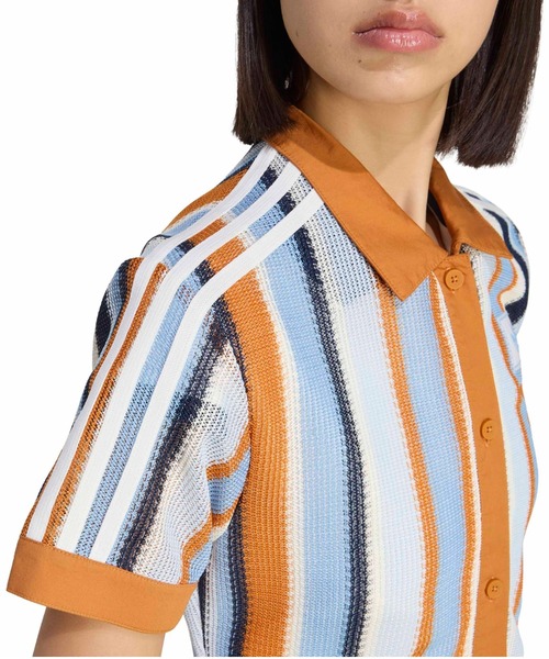 adidas(アディダス)の「adidas SUMMER GLOW STRIPED CROPPED POLO / アディダス サマー グロウ ストライプド クロップ ポロ(ポロシャツ・レディース・マルチ・S/L/M)」の2枚目の写真