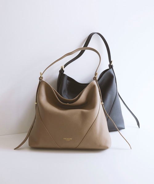 TREASURE TOPKAPI(トレジャートプカピ)の「【TREASURE TOPKAPI】シュリンクレザー ワンハンドル 2way ショルダー バッグ(ショルダーバッグ・レディース・グレイッシュベージュ/ブラック・FREE)」の3枚目の写真