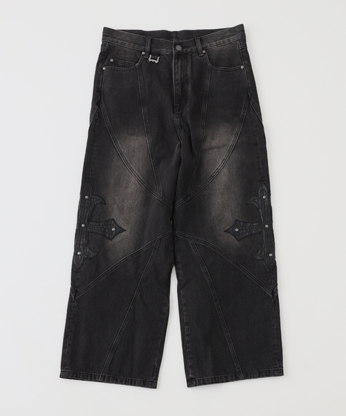 SUPPLIER(サプライヤー)の「SUPPLIER / サプライヤー Cross Leather Patch Baggy Denim(デニムパンツ・メンズ・ブルー/ブラック・LARGE/MEDIUM)」の1枚目の写真