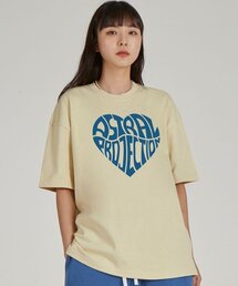 ビッグハートロゴラウンドネック15番手綿半袖Tシャツ_バター