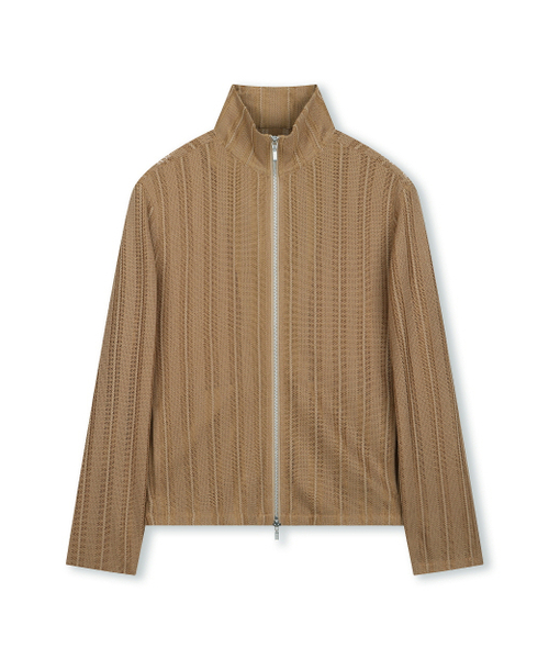 See‑through Jacquard High‑Neck Zip‑Up — бежевый (жаккард, прозрачный эффект)
