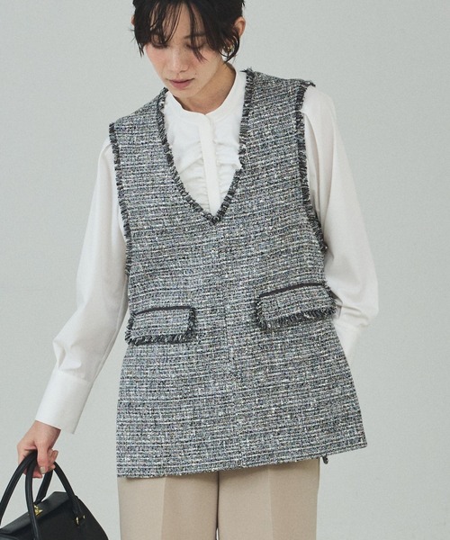 qualite（カリテ）の「ラメツイードジレ/オケージョン/セレモニー/フォーマル/オフィスカジュアル/カセット服（ベスト・レディース・ブラック・36/38）」の5枚目の写真