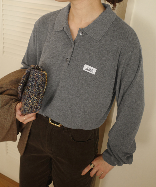 SLOBE IENA(スローブイエナ)の「《追加》LOUNA SLOBE別注 ニットポロ(ニット/セーター・レディース・ライトグレー/ブラウン・FREE)」の9枚目の写真