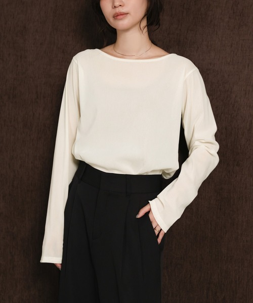 select MOCA Et（セレクトモカエト）の「【Et】Sheer Velour Tops（Tシャツ/カットソー・レディース・ホワイト/グレー/ブラック・FREE）」の7枚目の写真