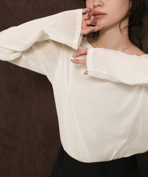 select MOCA Et（セレクトモカエト）の「【Et】Sheer Velour Tops（Tシャツ/カットソー・レディース・ホワイト/グレー/ブラック・FREE）」の8枚目の写真