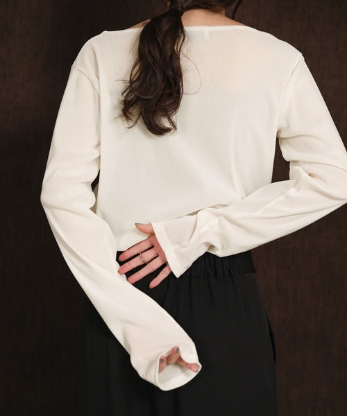 select MOCA Et（セレクトモカエト）の「【Et】Sheer Velour Tops（Tシャツ/カットソー・レディース・ホワイト/グレー/ブラック・FREE）」の11枚目の写真