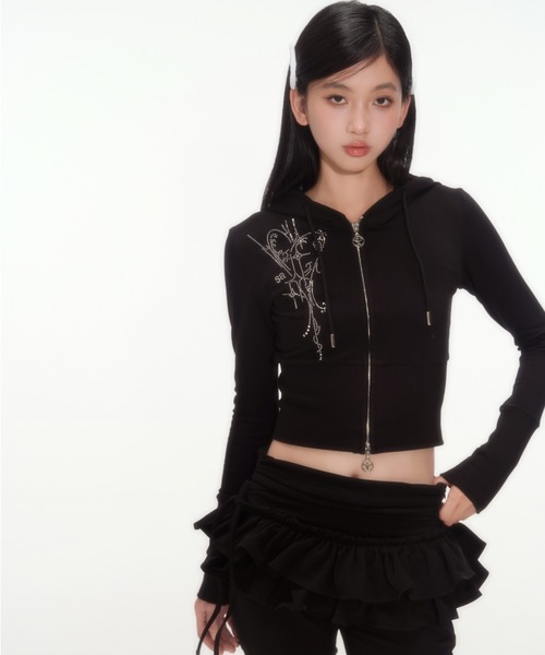 silent(and)(サイレントアンド)の「angel Hooded Zip-up(パーカー・レディース・ブラック×グレー/ブラック・SMALL)」の3枚目の写真