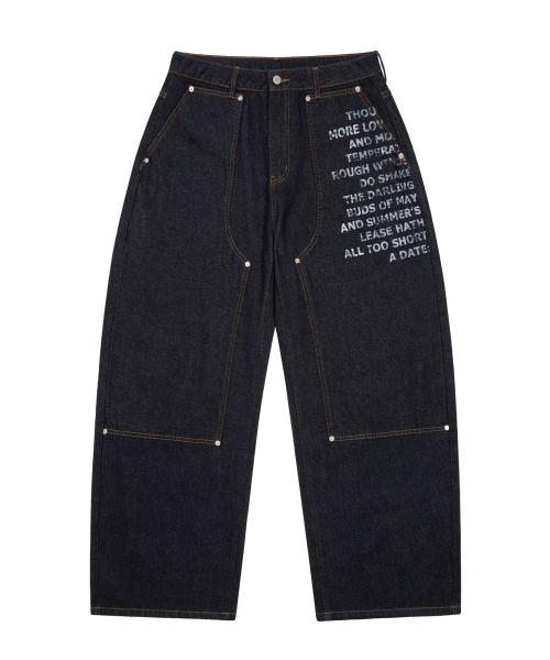 AAKAM（アーカム）の「Double Knee Lettering Denim Pants (Blue)（デニムパンツ・レディース・その他・1/2）」の2枚目の写真