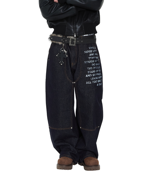 AAKAM（アーカム）の「Double Knee Lettering Denim Pants (Blue)（デニムパンツ・レディース・その他・1/2）」の14枚目の写真