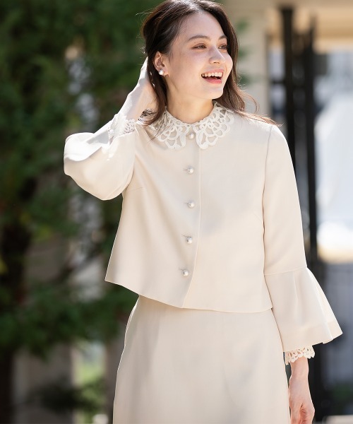 長袖ポロシャツ　ニット　フレアスカート　セットアップ　　インナーとしても！　春夏 セール】【入学式・卒業式】洗える パール釦使い袖タックデザイン