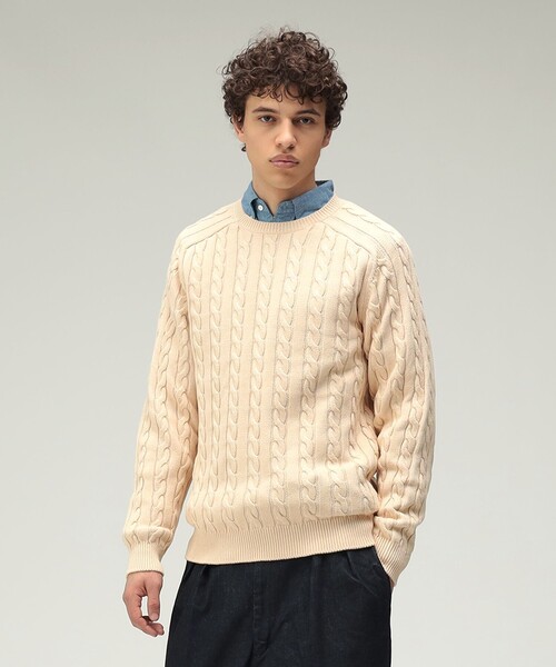 BEAMS PLUS(ビームスプラス)の「Crew Cable(ニット/セーター・メンズ・グレー/ブルー/ブラック/オリーブ/ホワイト/ブラウン/レッド/ベージュ/イエロー/ネイビー・SMALL/MEDIUM/LARGE/X-LARGE)」の17枚目の写真