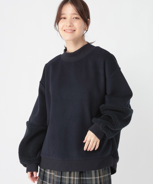 セール】ボア切り替えモックネックプルオーバー（Tシャツ/カットソー