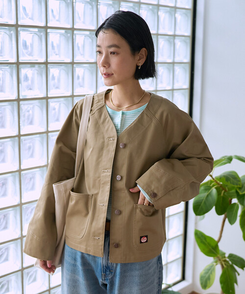 FREAK'S STORE(フリークスストア)の「RED KAP × FREAK'S STORE/レッドキャップ 別注 ノーカラーVネックジャケット<セットアップ対応>(ノーカラージャケット・レディース・その他2/ネイビー/ナチュラル/ベージュ/オリーブ・フリ-)」の10枚目の写真