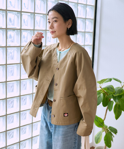 FREAK'S STORE(フリークスストア)の「RED KAP × FREAK'S STORE/レッドキャップ 別注 ノーカラーVネックジャケット<セットアップ対応>(ノーカラージャケット・レディース・その他2/ネイビー/ナチュラル/ベージュ/オリーブ・フリ-)」の12枚目の写真