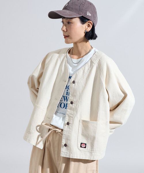 FREAK'S STORE(フリークスストア)の「RED KAP × FREAK'S STORE/レッドキャップ 別注 ノーカラーVネックジャケット<セットアップ対応>(ノーカラージャケット・レディース・その他2/ネイビー/ナチュラル/ベージュ/オリーブ/ブルー・フリ-)」の17枚目の写真