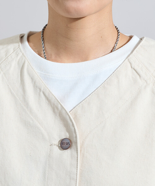 FREAK'S STORE(フリークスストア)の「RED KAP × FREAK'S STORE/レッドキャップ 別注 ノーカラーVネックジャケット<セットアップ対応>(ノーカラージャケット・レディース・その他2/ネイビー/ナチュラル/ベージュ/オリーブ/ブルー・フリ-)」の13枚目の写真