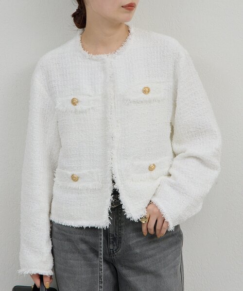 GALLARDAGALANTE（ガリャルダガランテ）の「【手洗い可】ツイードショートジャケット（ベスト・レディース・ブラック/ホワイト・FREE）」の3枚目の写真