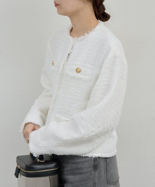 GALLARDAGALANTE（ガリャルダガランテ）の「【手洗い可】ツイードショートジャケット（ベスト・レディース・ブラック/ホワイト・FREE）」の4枚目の写真