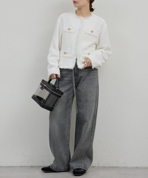 GALLARDAGALANTE（ガリャルダガランテ）の「【手洗い可】ツイードショートジャケット（ベスト・レディース・ブラック/ホワイト・FREE）」の6枚目の写真