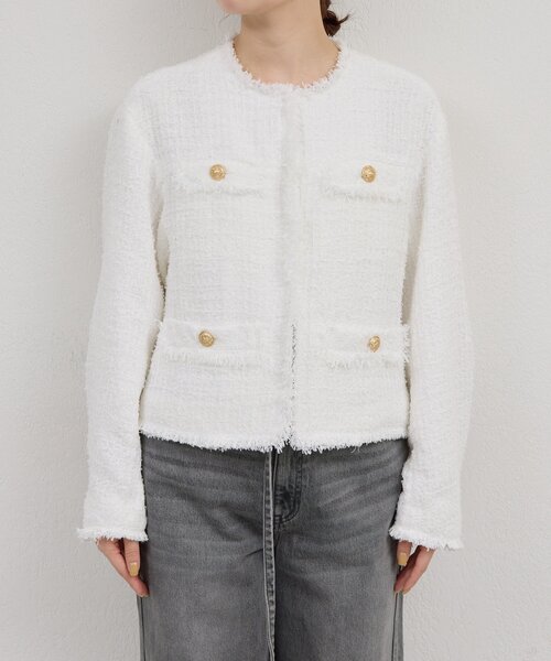 GALLARDAGALANTE（ガリャルダガランテ）の「【手洗い可】ツイードショートジャケット（ベスト・レディース・ブラック/ホワイト・FREE）」の9枚目の写真